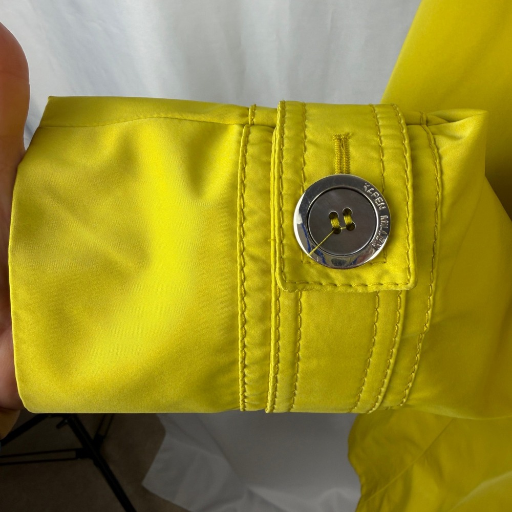 Karen Millen Trench Coat Womens 8 Yellow Satin Belted Double Lapel Jacket - Picture 14 of 16